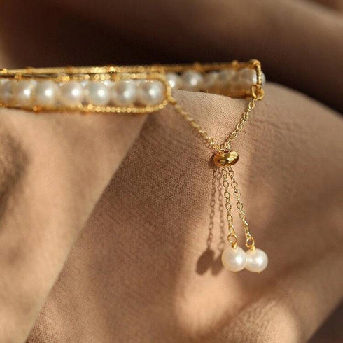 JULIANA 14K Yellow Gold Bangle Bolo Pearl Bracelet - Zafari Studio Jewelry